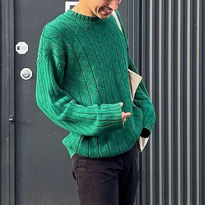 Maglione girocollo in maglia a trecce da uomo, tinta unita, con bottoni, caldo strato di base in maglia, maglione in stile old money_voghion.com