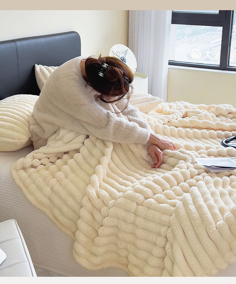 Nieuwe luxe effen konijnenbont fleece deken - Hoge GSM flanel ultra dikke en zachte melk fleece voor alle seizoenen_voghion.com