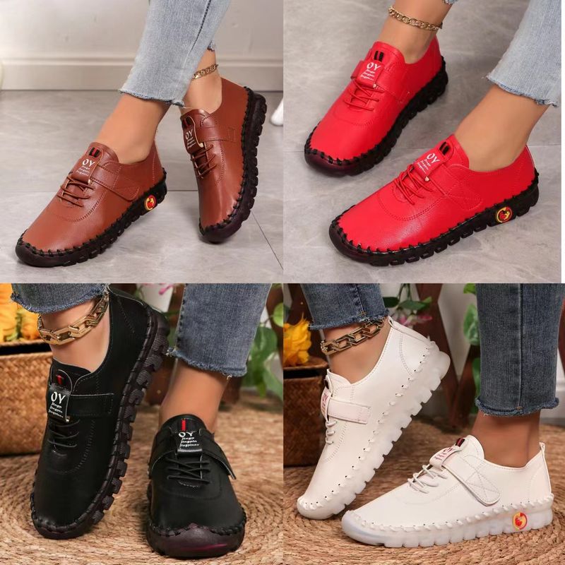 Women's large size 45 size beef tendon soft sole hand stitched Velcro casual shoes_voghion.com