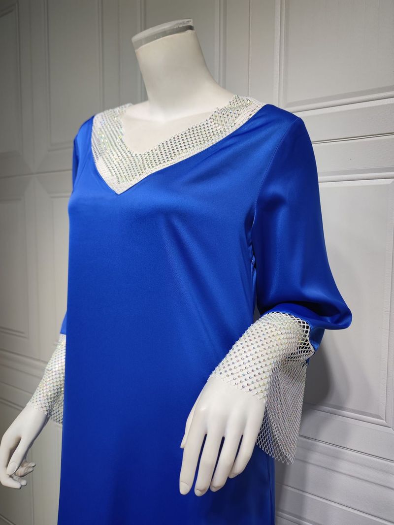 Abito lungo da donna in maglia di diamanti con paillettes in raso per donne musulmane_voghion.com