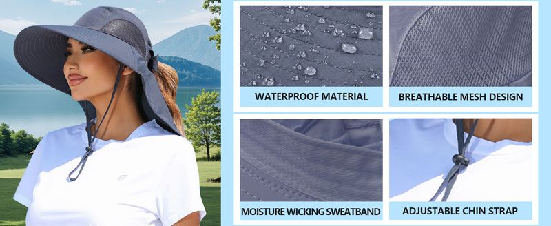 Cappello da pescatore a tesa larga con protezione UV da donna, con foro per coda di cavallo, per spiaggia, escursionismo e campeggio_voghion.com
