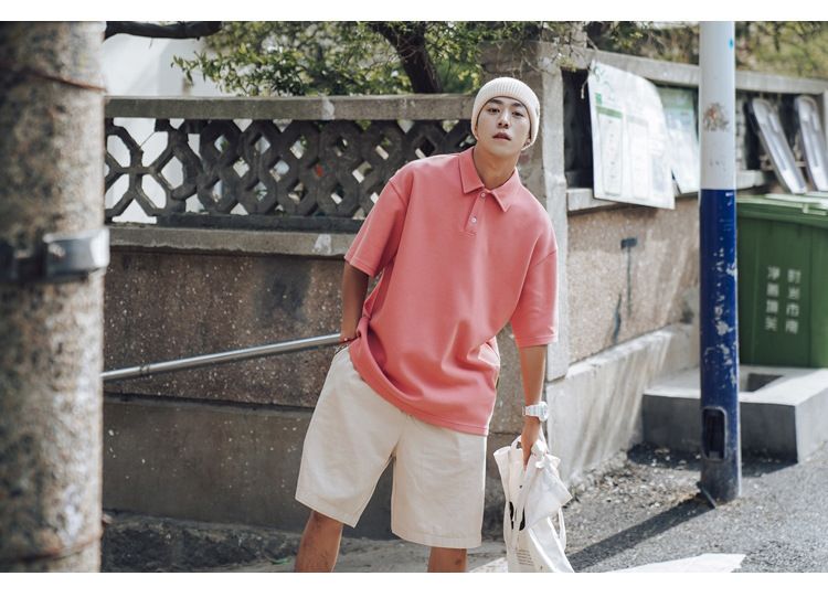 Polo Shirt Men's Summer Loose Solid Color Lapel Short T-shirt Simple And Versatile Teenage Half Sleeved Top Trendy_voghion.com