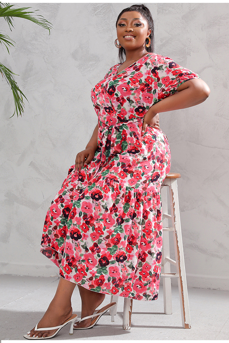Australia Large Size Women's Loose V Neck Dress High Waist Long Skirt Seaside Holiday Style Beach Skirt_voghion.com