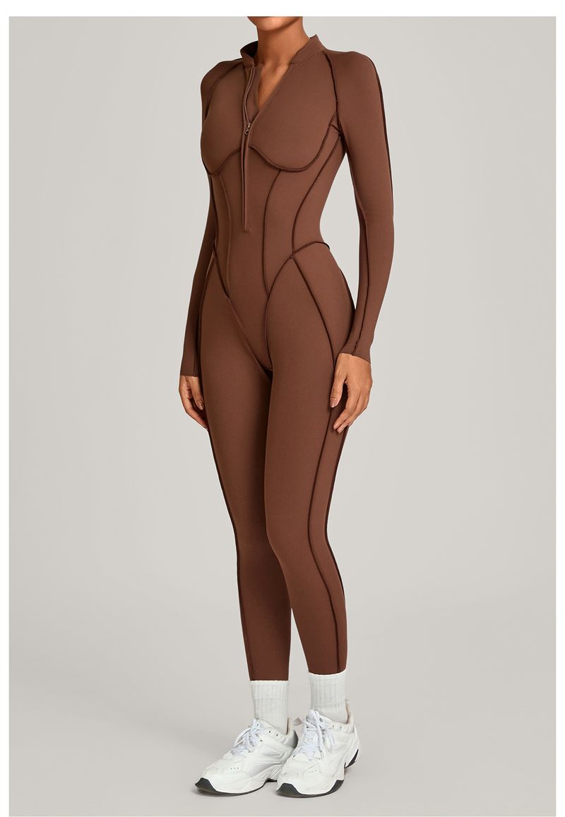 European And American Winter Stand Collar Jumpsuit Half Zipper One-piece Fitness For Women High-intensity Exercise Yoga_voghion.com