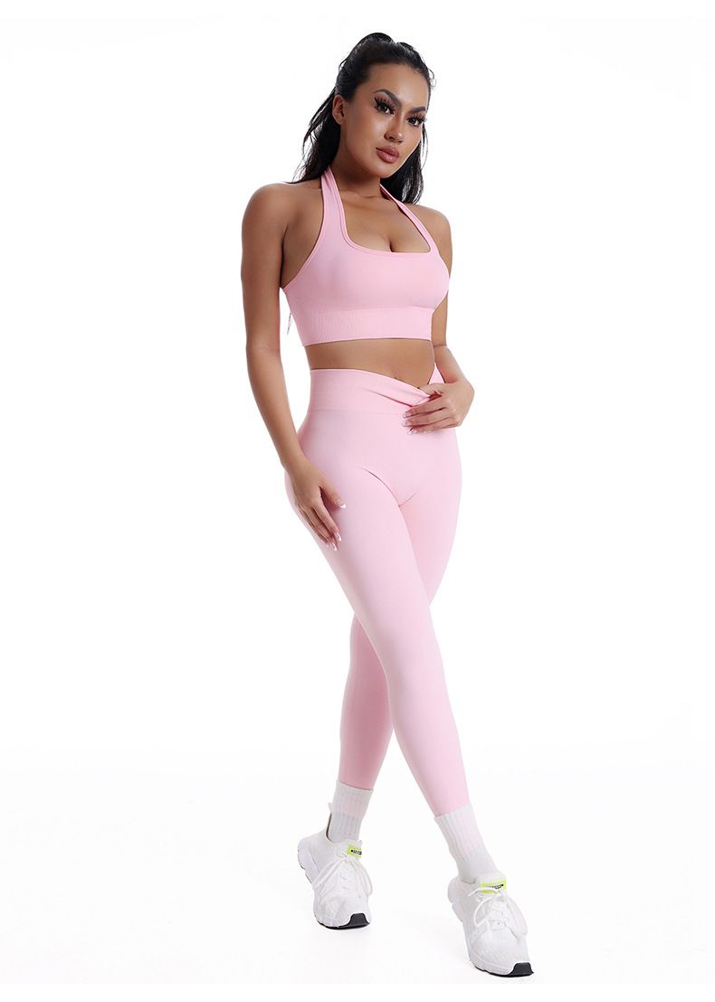 Γυναικεία Ρούχα Αθλητικό Σουτιέν με Τιράντες Halter Παντελόνι Ολόσωμο Γιόγκα Ρούχα Γυμναστικής Δύο Τεμαχίων_voghion.com