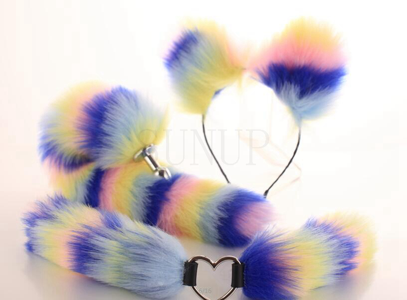 Farblich passender Analplug Fuchsschwanz SM-Spiel Halskettenset passendes Hüft-Ass-Spielzeug_voghion.com