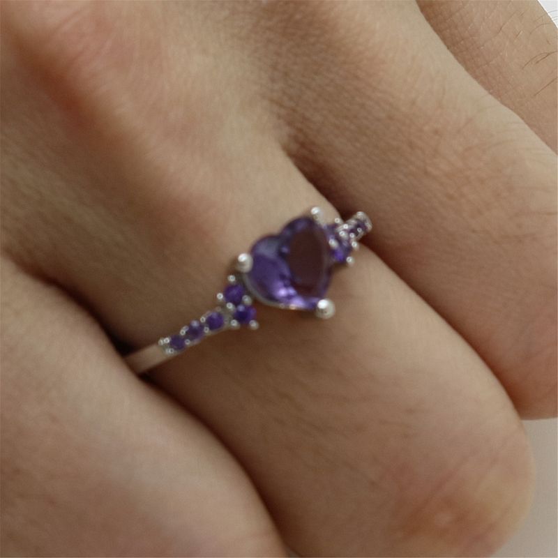 Anello in argento con zircone naturale e ametista, alla moda, a forma di cuore, gioiello da donna_voghion.com