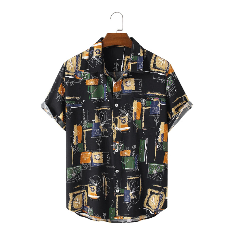 Camicia da uomo con risvolto e tasca a maniche corte, nuova tendenza alla moda e stampata_voghion.com