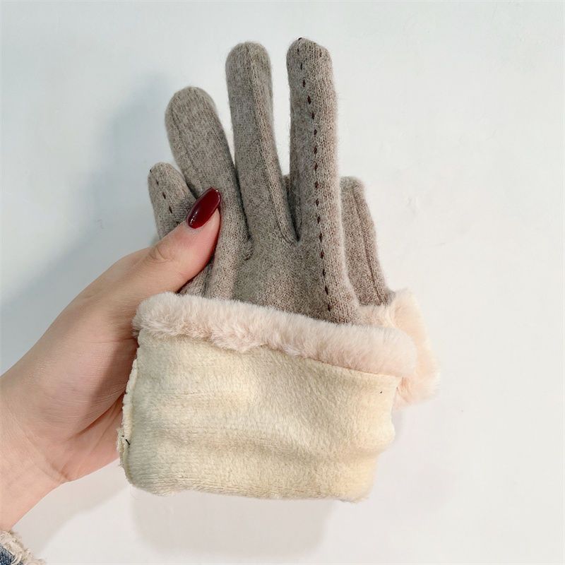 Új kasmír gyapjú kesztyű nőknek télen, koreai változat, aranyos diákkesztyű, meleg vastag érintőképernyővel és polár hozzáadással._voghion.com
