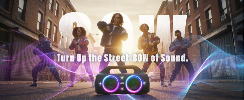 80w(Peak)Portable Wireless Speaker With Lights,Stereo Loud Sound,IP67 Waterproof,Deep Bass Outdoor Bluetooth-5.0 ,For Home Party Beach Camping Gifts_voghion.com