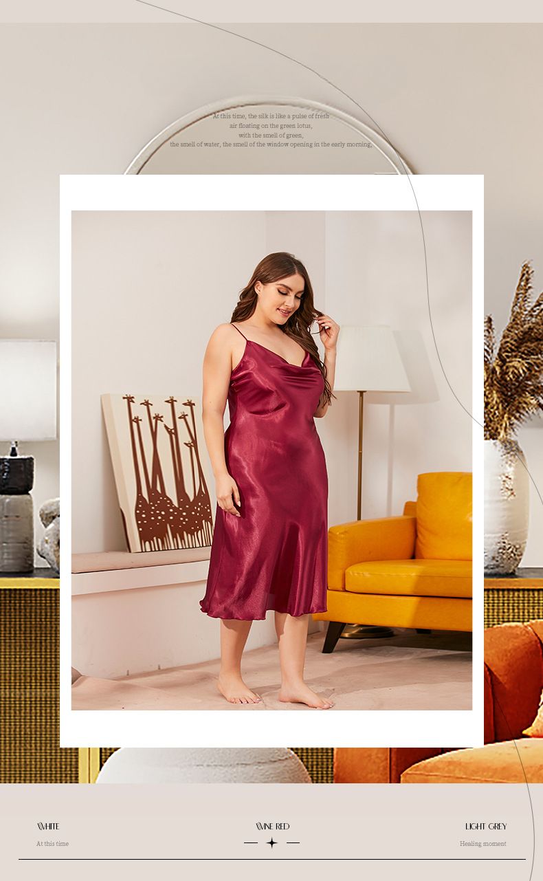 Atemberaubend bequem: Einteiliges Nachthemd aus Eisseide in Übergröße – Sommer-Loungewear mit schwingendem Kragen und Hosenträgern_voghion.com