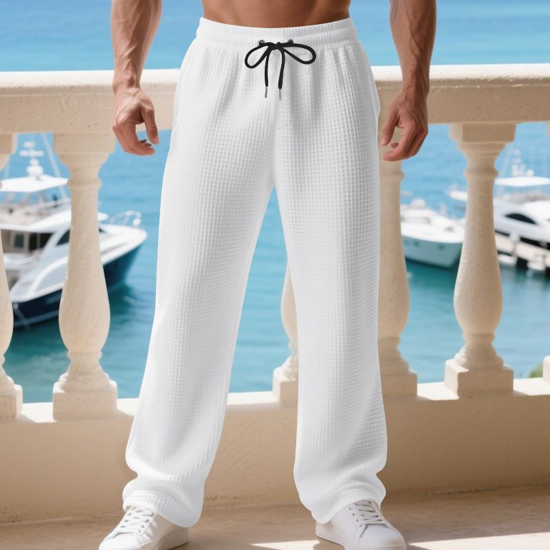 Men's Waffle-Knit Casual Pants – Straight-Leg Lounge Pants (S-XXXL, 5 Colors)_voghion.com