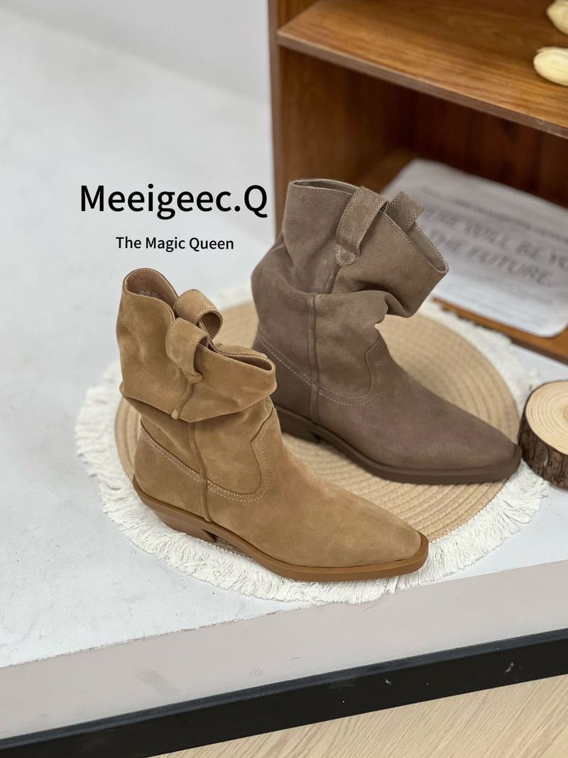Cowhide Version~ Genuine Leather Martin Boots Slim Pointed Toe Thick Heel Short Boots For Women Autumn And Winter New Style_voghion.com