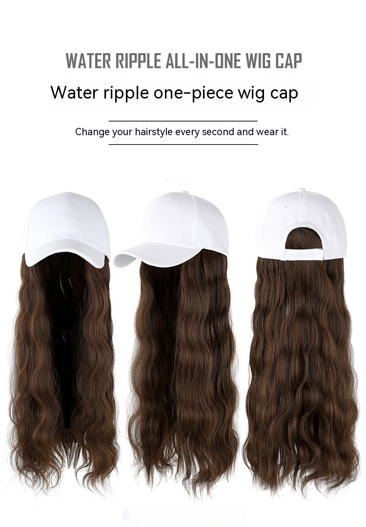 Perücke für Frauen mit Hüten, modische neue natürliche Entenschnabelkappe, integrierte Perückenkappe, wasserwelliges langes lockiges Haar_voghion.com
