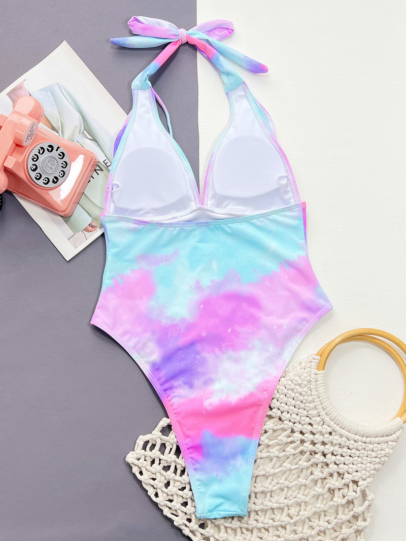 maillot de bain une pièce pour femme bikini une pièce tie-dye à col en V_voghion.com