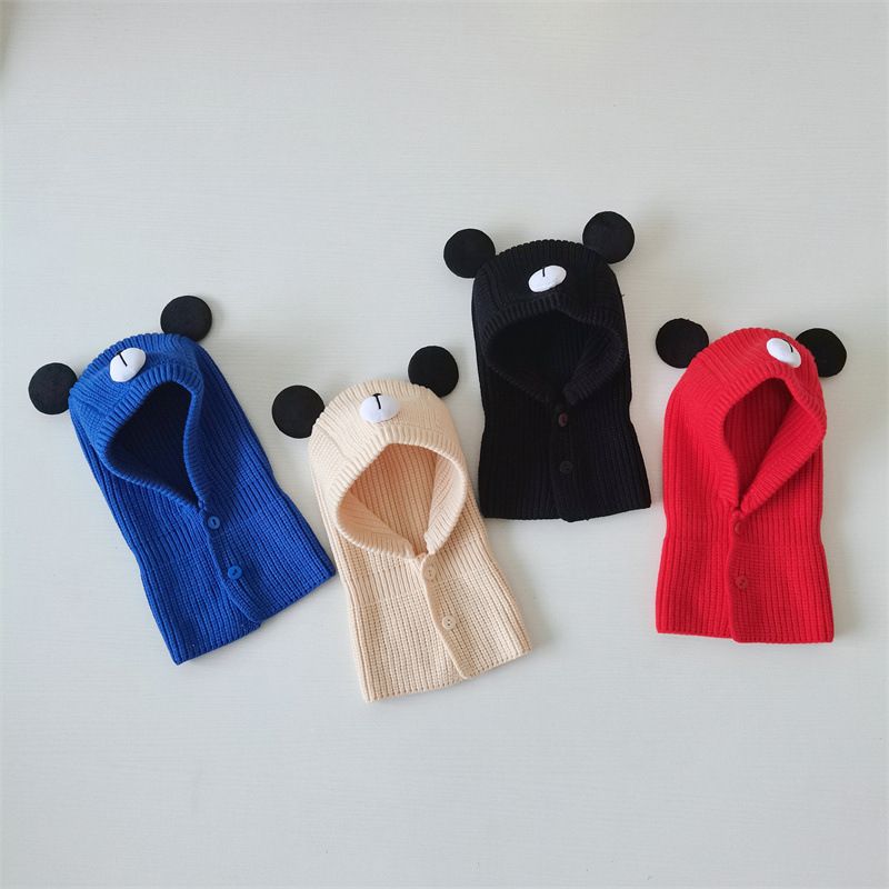 Berretti per bambini Cappello intero per bambini, ragazzi e ragazze, simpatico paracollo a forma di orso, lavorato a maglia calda_voghion.com