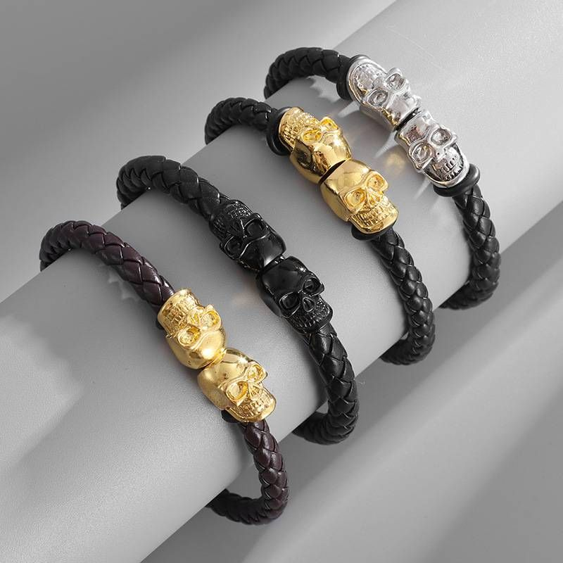 New Men's Cowhide Ghost Punk Style High Quality Skull Head Bracelet_voghion.com