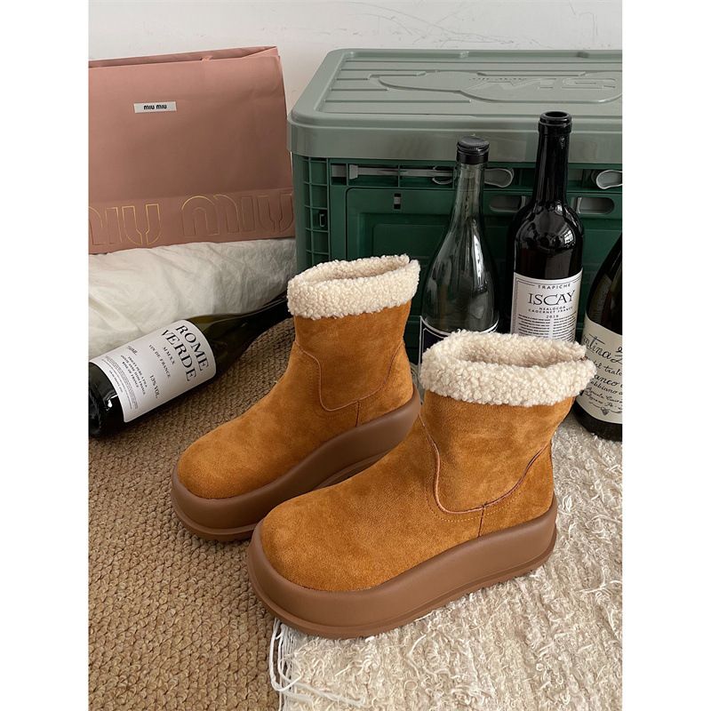 Stivali da neve con suola spessa in velluto più celebrità di Internet da donna 2023 nuovi invernali caldi Northeast scarpe in cotone antiscivolo con un solo passaggio_voghion.com