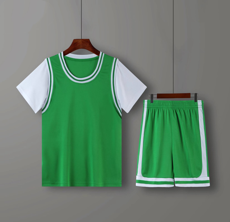 Nuovo set completo per bambini, maglia blu finta in due pezzi, uniforme da allenamento per studenti con uniforme da squadra a maniche corte, da uomo_voghion.com