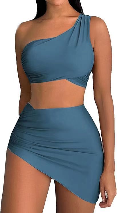 Damenbekleidung Badeanzug Split Bikini Einfarbig Einschultriger Badeanzug Weibliches Stückset_voghion.com