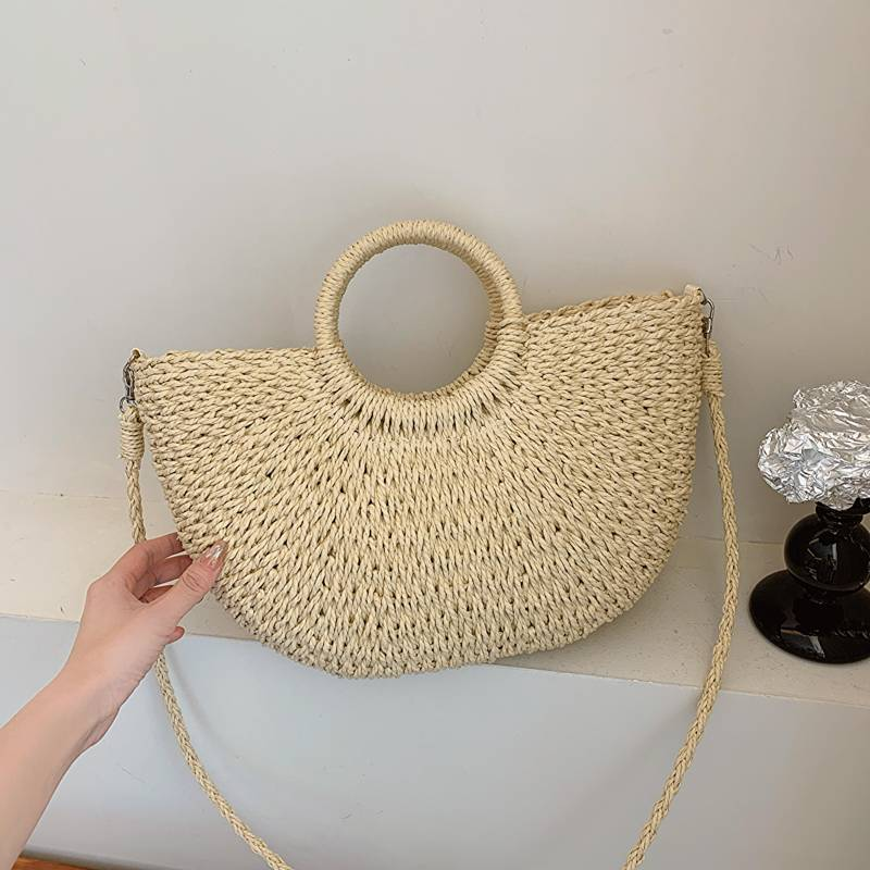 "2024 Borsa da spiaggia / borsa da campeggio in paglia squisita in stile coreano da donna nuova"_voghion.com