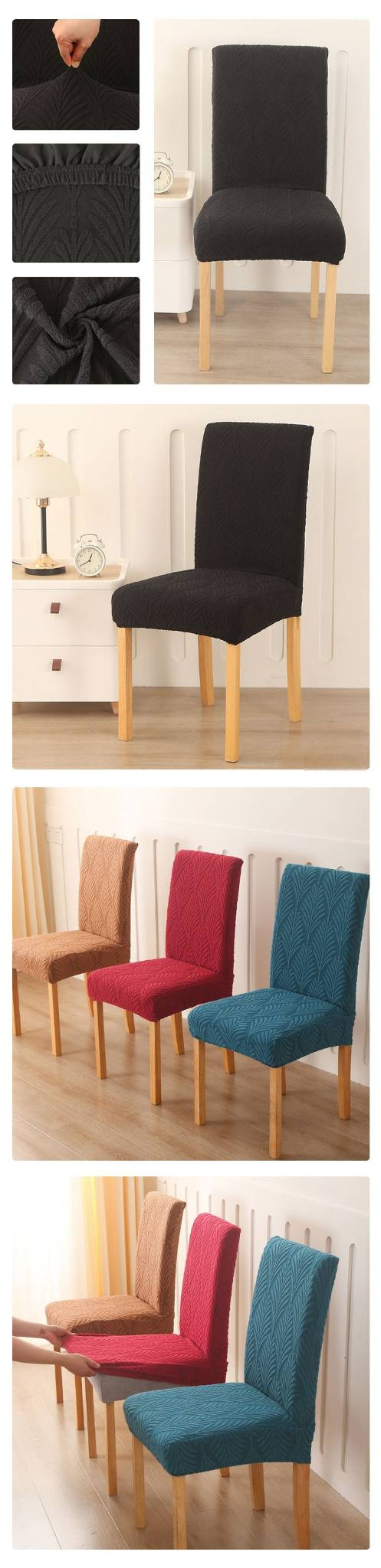 Premium Thick Pine Leaf Jacquard Chair Covers - Full Elastic Slipcovers For Home & Hotel Use (Set Of 4/6, Anti-Slip, Dustproof, Luxury Design)_voghion.com