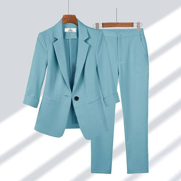 Dünner Business-Anzug, lässiger Anzug mit Neunviertelärmeln für Damen_voghion.com