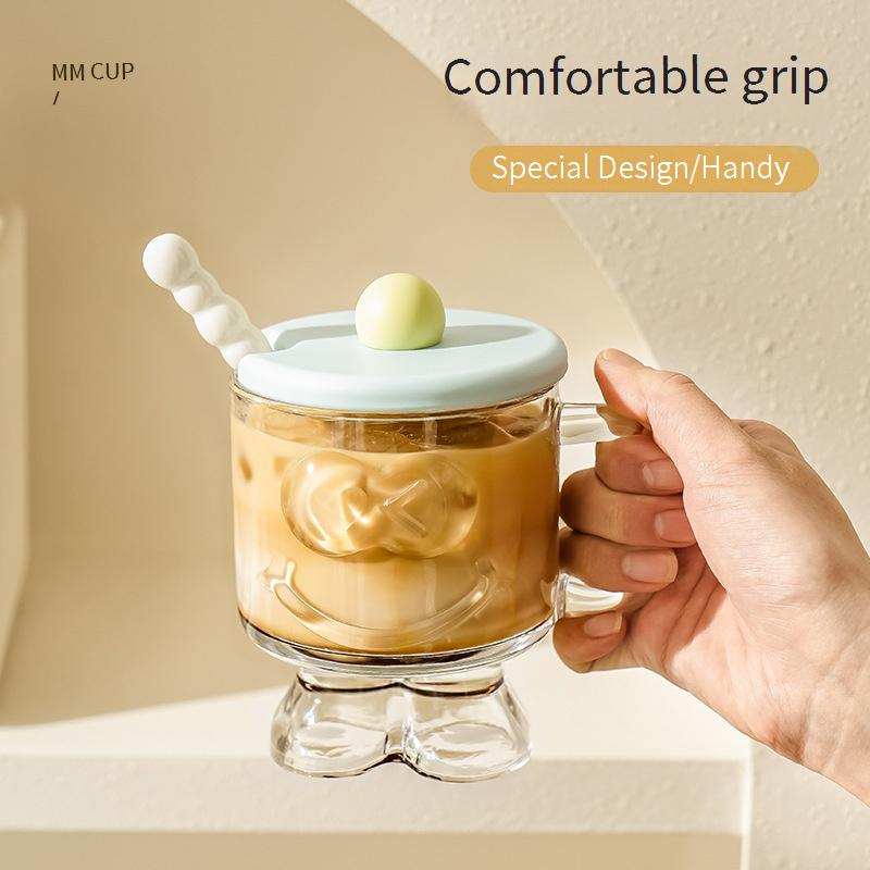 Stylish Glass Cup With Lid - Multi-Purpose Drinkware For Juice Water Dessert & Coffee Unique Stem Design_voghion.com