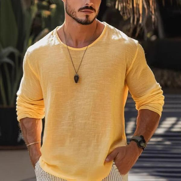 Men's Clothing Casual Solid Color Breathable Long Sleeved T Shirt_voghion.com