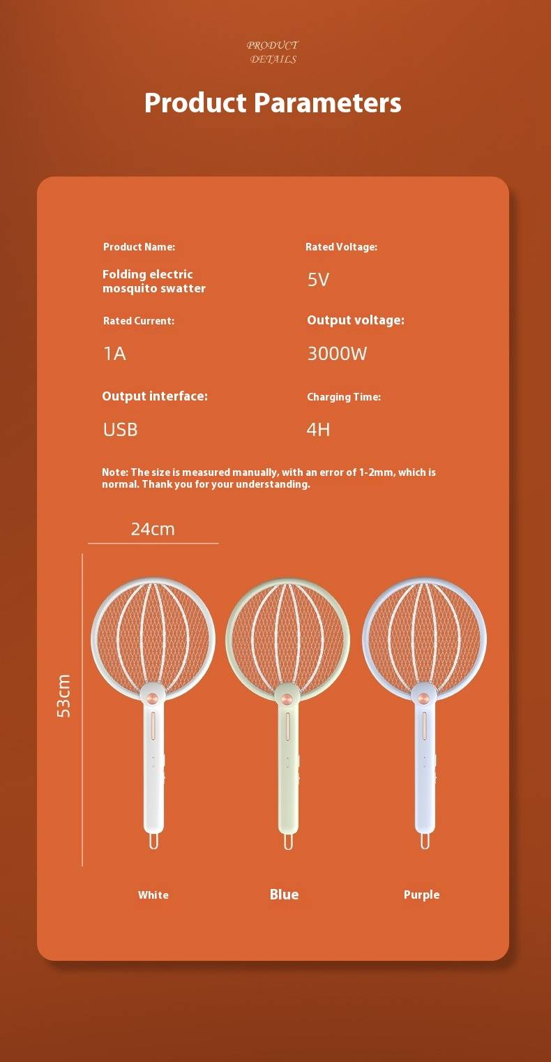Foldable USB Rechargeable Mosquito Zapper - 2-in-1 Electric Swatter & Bug Killer (Portable, Safe For Home & Travel)_voghion.com