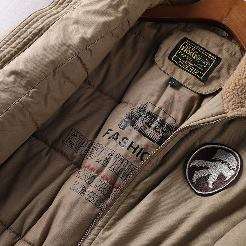 Heren winterbomberjack met fleecevoering en kraag van schapenvacht - Klassieke werkjas in militaire stijl (meerdere kleuren en maten)_voghion.com