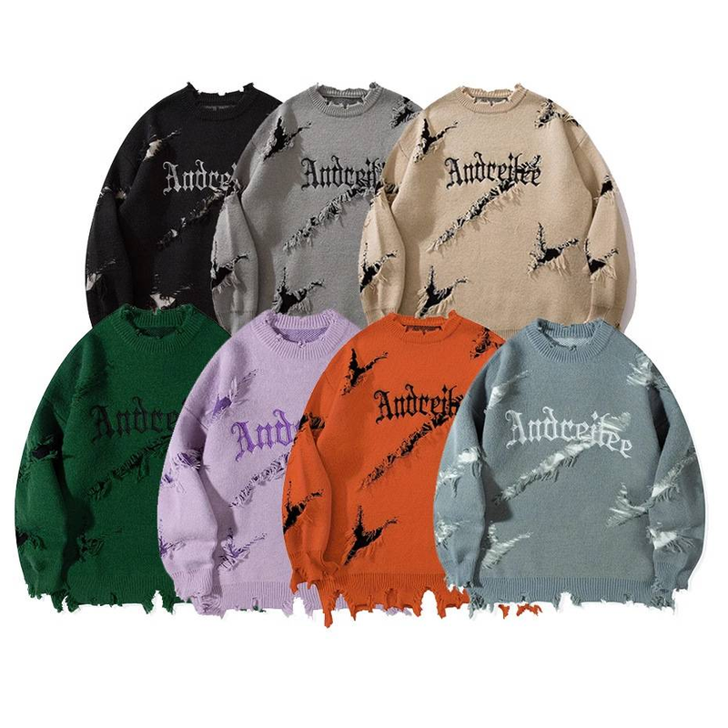 Maglione unisex in maglia retrò con lettere - Pullover a maniche lunghe con bordo grezzo e vestibilità ampia per uomo e donna, stile coppia autunno inverno_voghion.com