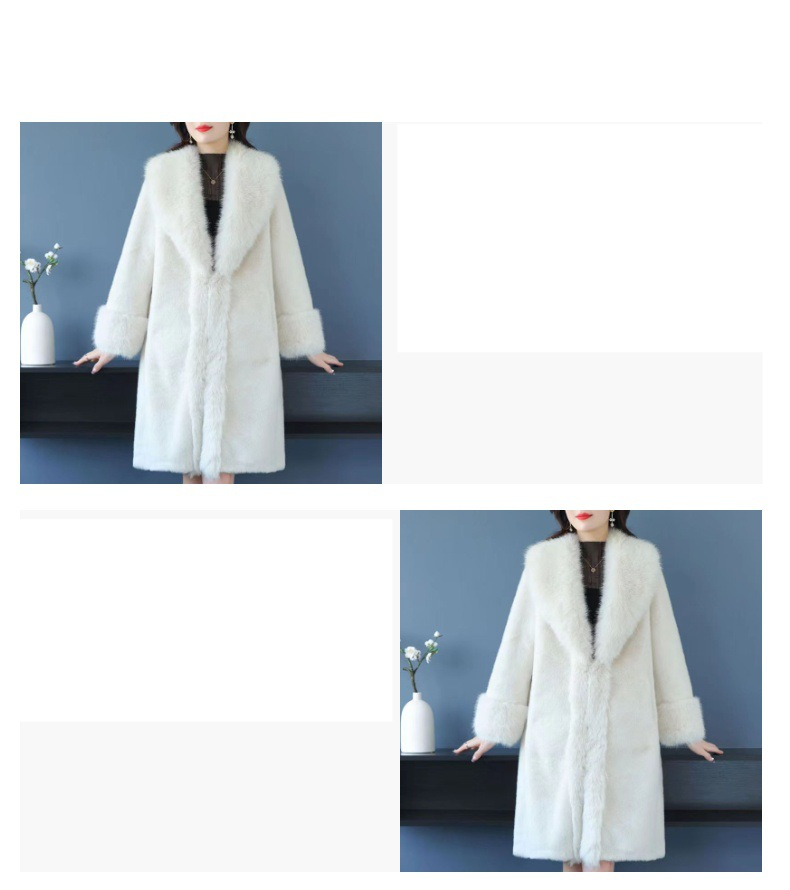 Women's Clothing Autumn And Winter Luxury Long Fox Fur Collar Coat Oversized Casual Winter Jacket With Plush Lining (Cream, Dark Brown, Black)_voghion.com