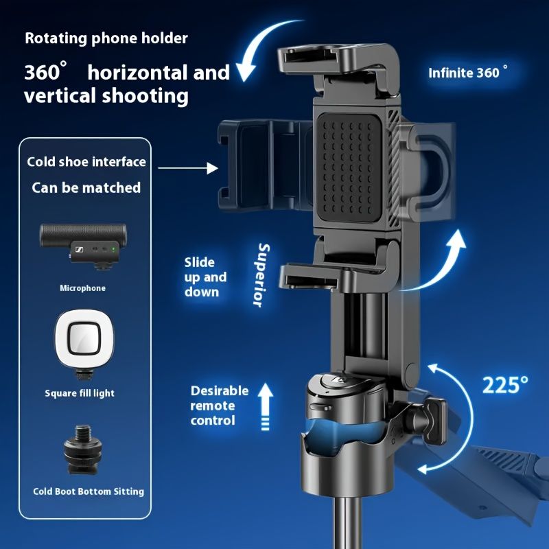 16 Inch Extendable Selfie Stick With Wireless Remote Control, Smartphone Tripod Tripod, 360 ° Rotation, One Click Expandable Tripod Stand_voghion.com