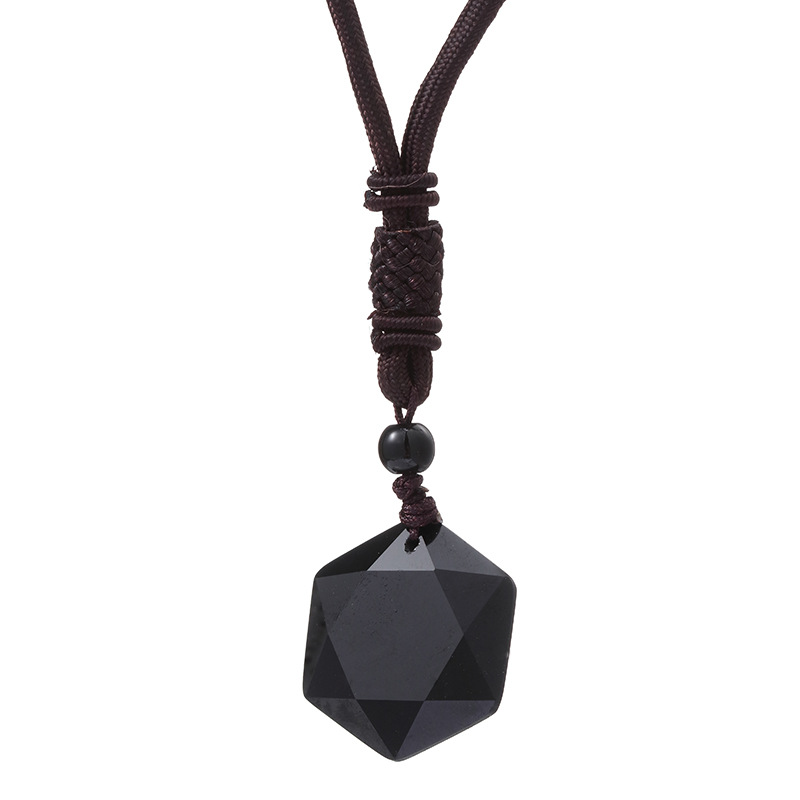 Hexagrama de obsidiana negra, collar de estrella de David, colgante de cuarzo con piedra hexagonal de la suerte, amuleto DIY para hombres, joyería de cristal de orgón_voghion.com