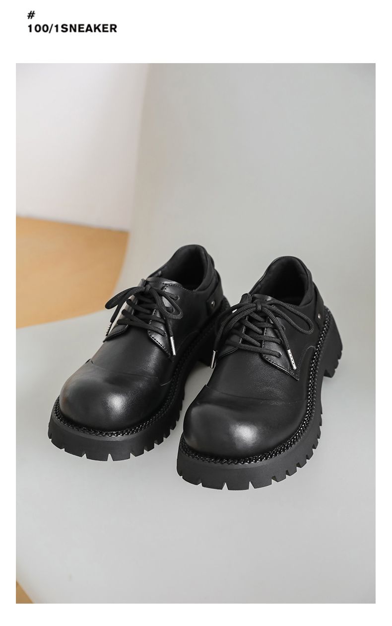 Derby-Schuhe für Herren mit dicker Sohle, schick, echt, lässig, großer Kopf, extra hoch, schwarze kleine Lederschuhe, Damen, britische runde Zehenpartie_voghion.com