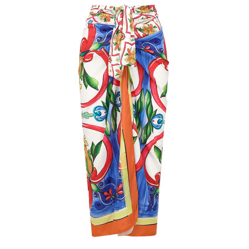 Women's one-shoulder ruffled enamel print beach vacation one-piece swimsuit suit_voghion.com