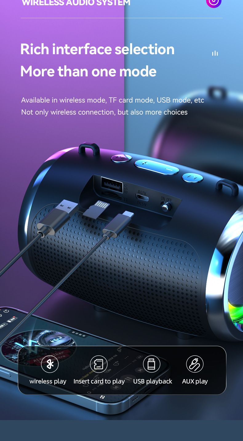 Tragbarer Hi-Fi-Bluetooth-Lautsprecher mit Geräuschunterdrückung, für den Außenbereich, für Zuhause, Desktop-Subwoofer, Mini-Lautsprecher, unterstützt Karteneinfügung, RGB_voghion.com