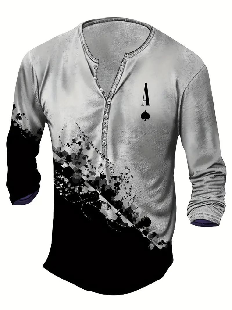 Unbeatable Quality Summer Digital Printed Youth Henley Shirt 7-Button Men's Casual Long Sleeve_voghion.com