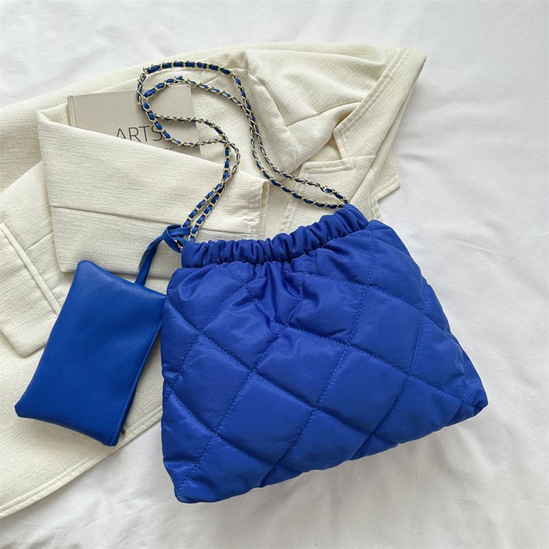 2 pezzi trapuntato plissettato tracolla per le donne spalla imbottita design tote inverno secchiello casual borse catena shopper bag_voghion.com