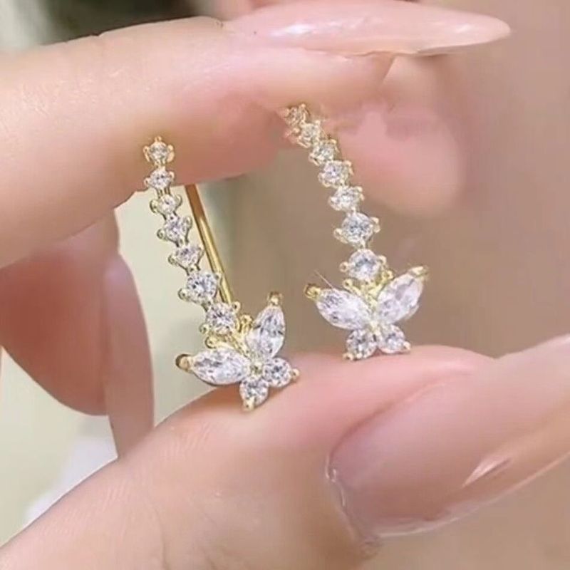 Purple Zircon Butterfly Ear Row Earrings Women's Niche Design Exquisite Versatile Stud Earrings High-end Personalized Earrings_voghion.com