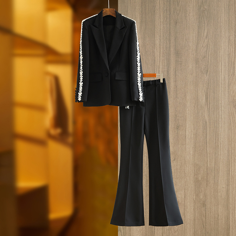 Giacca da abito di media lunghezza, resistente e di alta qualità, da donna, pantaloni a gamba larga, pantaloni alla moda, strass, abito INS caldo in due pezzi_voghion.com