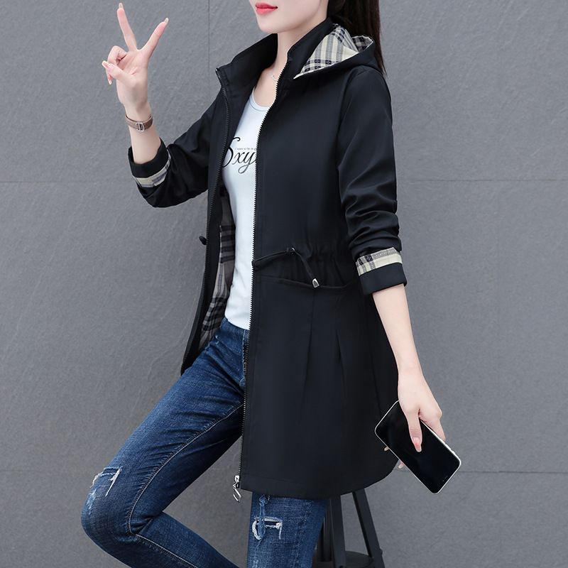 Palton Windbreaker de lungime medie spre lungă, stil nou de primăvară și toamnă pentru femei, modă pentru mame, reducere a vârstei, talie_voghion.com