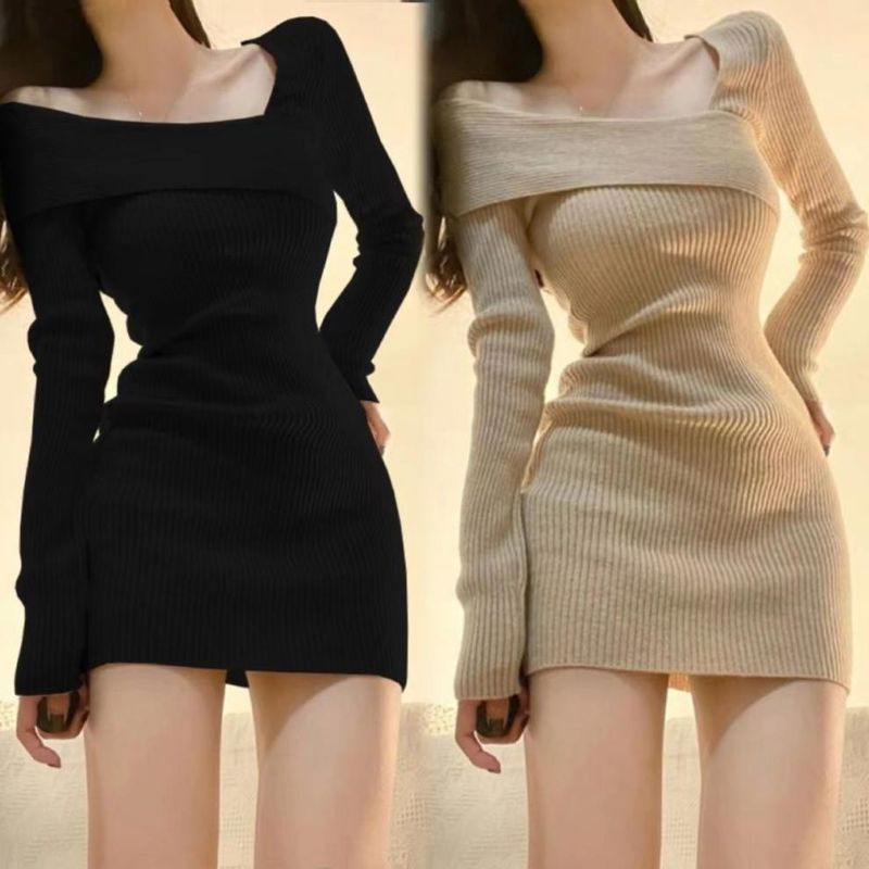 Möchten Sie schlanke, würzige Mädchen, wickeln Sie ihre Hüften, tragen Sie einen kurzen Rock mit einer Schulter darunter. Strickkleid für Frauen in_voghion.com