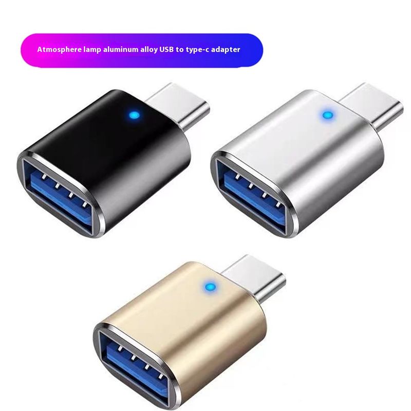 Mūzikas festivāls Alumīnija sakausējuma USB uz Type-C elpošanas gaisma, mobilā tālruņa adapteris ar apkārtējo apgaismojumu_voghion.com