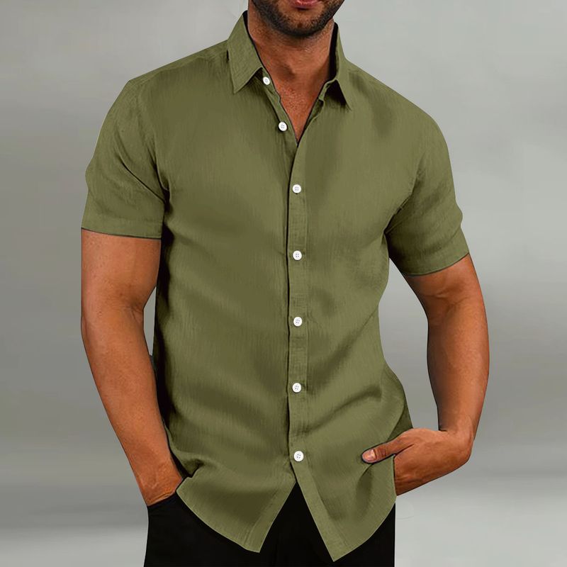 2024 New Men's Cotton And Casual Loose Short Sleeved Shirt_voghion.com