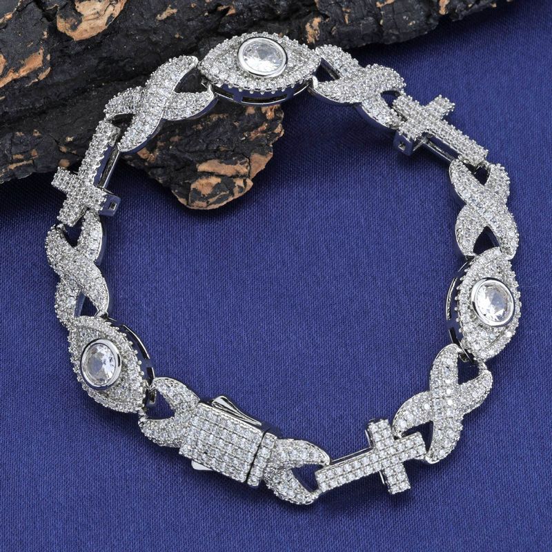 Bracciale da uomo versatile di alta qualità con catena a forma di 8 con croce e occhio di Hip Hop_voghion.com