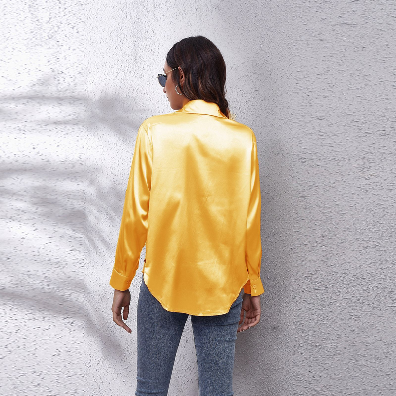 Women's clothing color D shirt satin silk imitation long sleeve shirt_voghion.com