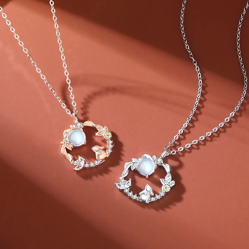 necklace female sterling silver niche design China-Chic Sen series pendant Moonlight Stone Year of Rabbit sweater chain_voghion.com