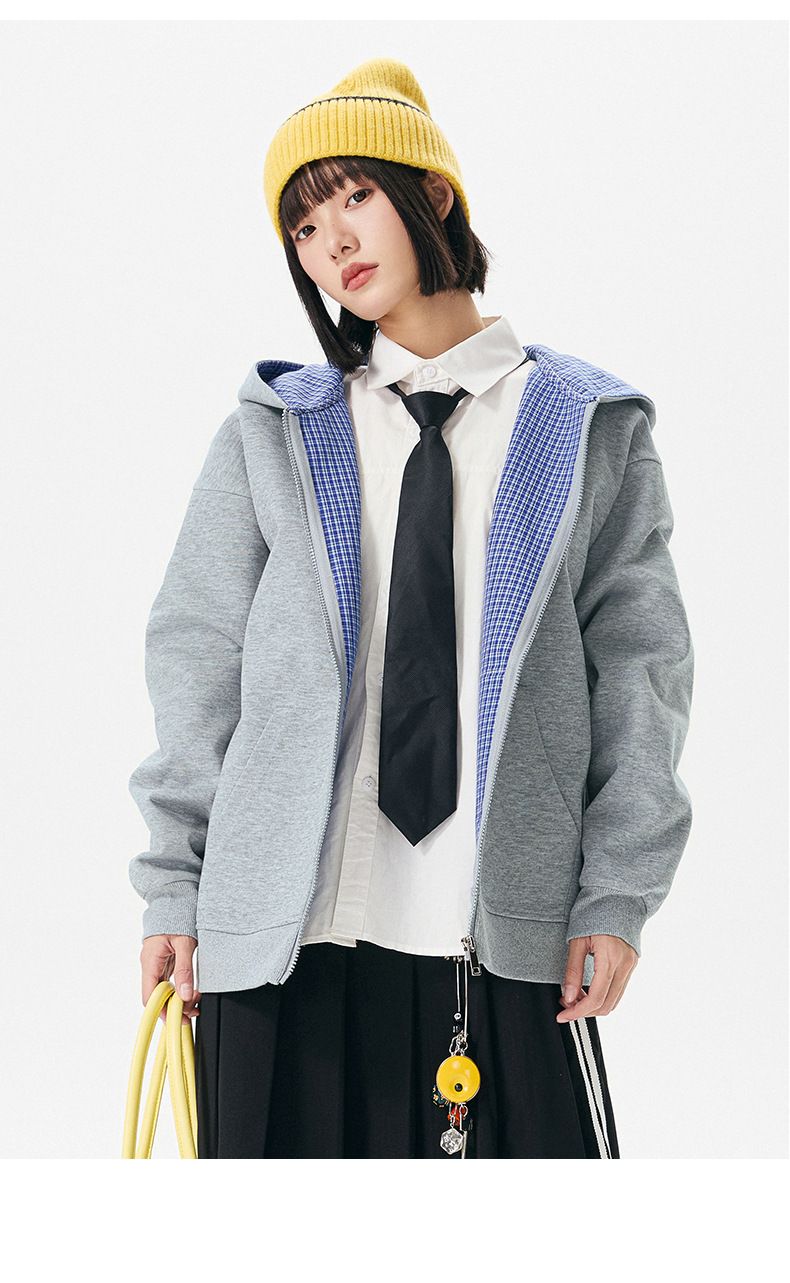 Felpa unisex con cappuccio e cerniera a quadri vintage - Pullover casual oversize per uomo e donna_voghion.com